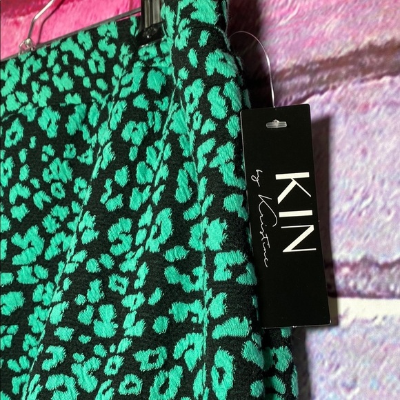 Women's Anthropology + Kin Green Patterned Midi-Skirt With Cheetah Print Size 2 - Picture 4 of 7